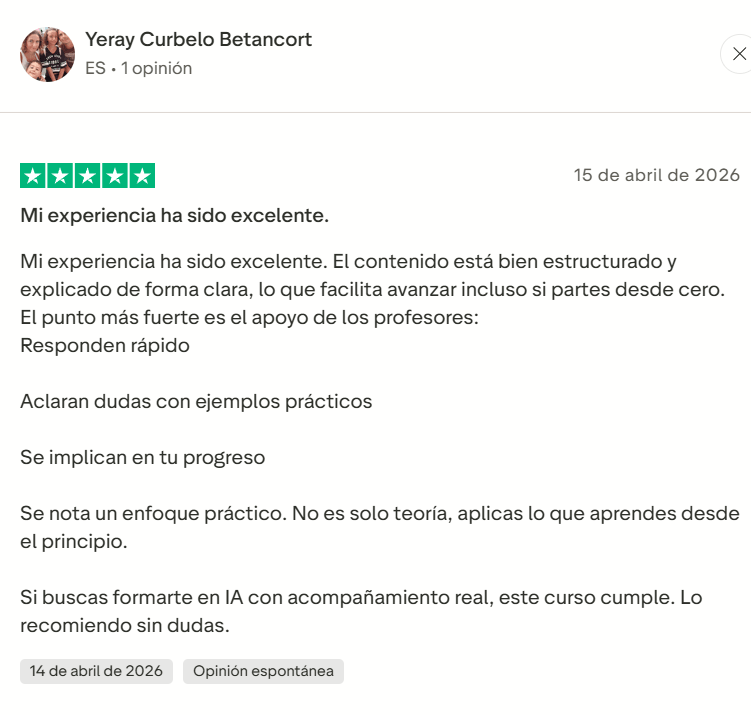 Opinión verificada de Revolutia IA Pro en Trustpilot